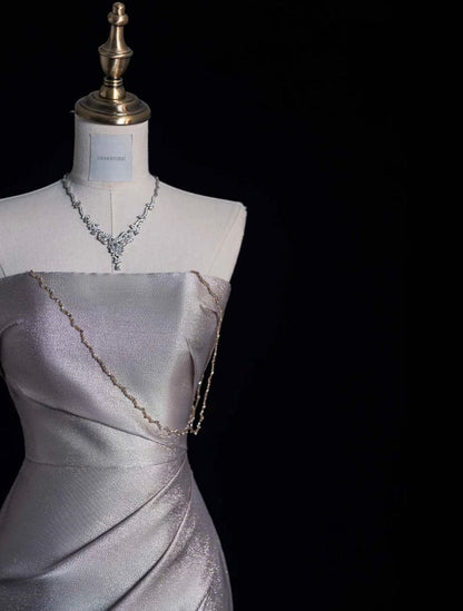 Simple Mermaid Strapless Satin Pleats Silt Long Prom Dress,Evening Dress GG684