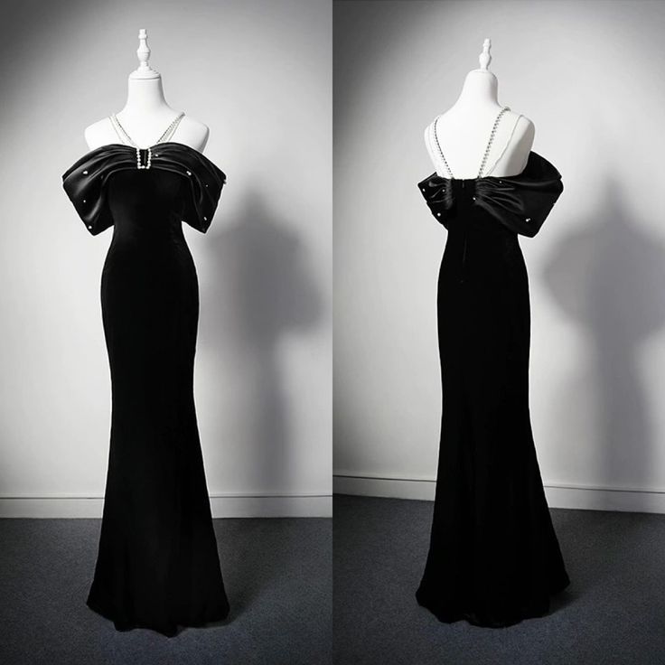 Elegant Mermaid Off The Shoulder Black Velvet Beaded Long Prom Dress,Evening Dress GG698