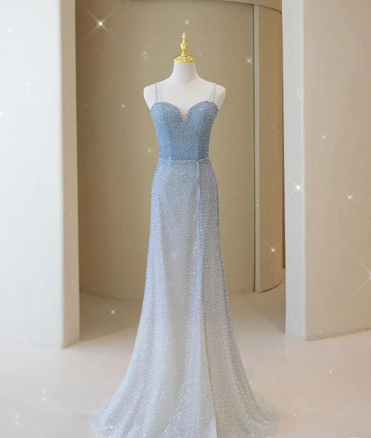 Gradient Mermaid Sweetheart Beaded Straps Satin Long Prom Dress,Evening Dress GG701