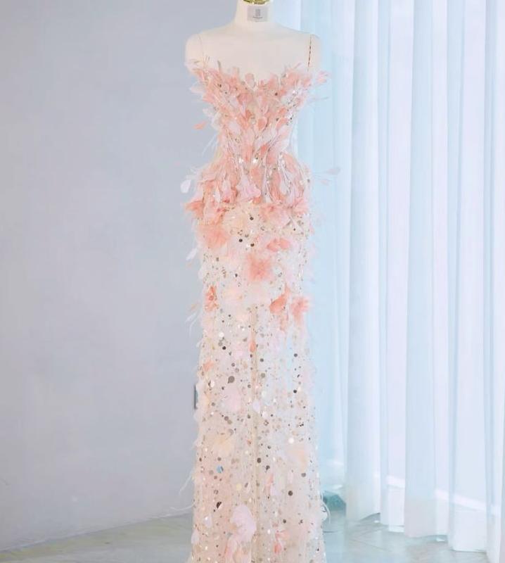 Delicate A Line Strapless Tulle Sequin Long Prom Dress,Evening Dress GG720