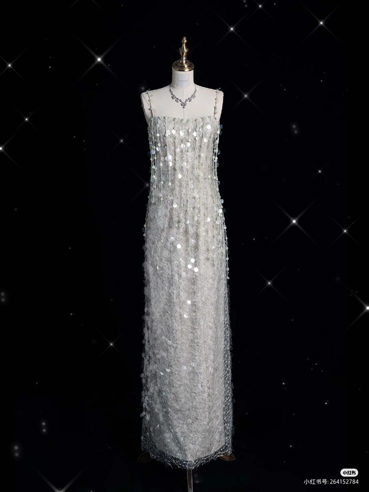 Glitter A Line Spaghetti Straps Gray Tulle Sequin Long Prom Dress,Evening Dress GG736