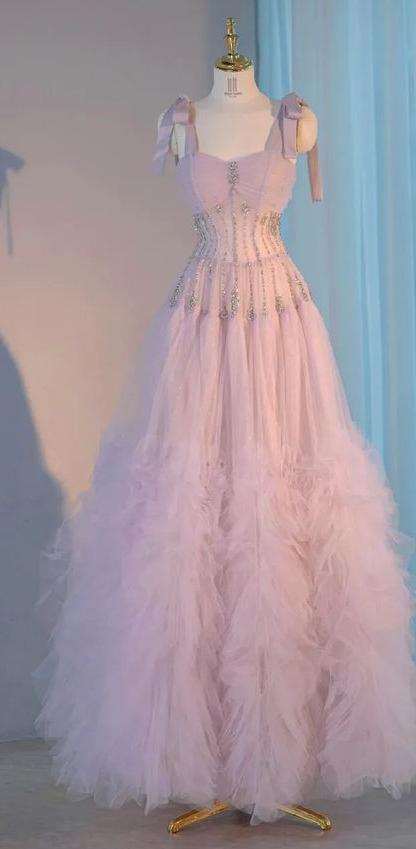 Graceful A Line Sweetheart Dusty Rose Beaded Tulle Long Prom Dress,Evening Dress GG738