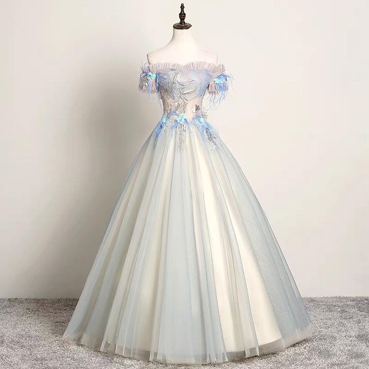 Elegant Ball Gown Off The Shoulder Tulle Embroidery Long Prom Dress,Evening Dress GG744