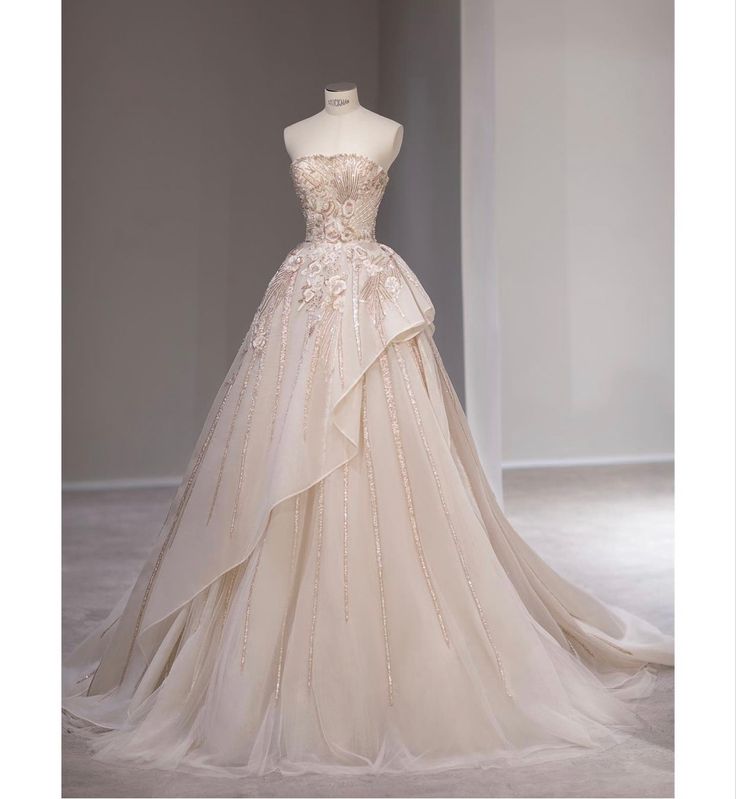 Gorgeous A Line Strapless Cahmpagne Tulle Embroidery Long Prom Dress,Evening Dress GG749