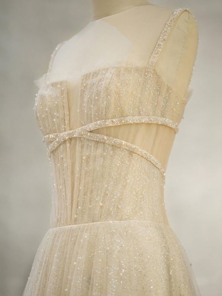 Glam A Line Spaghetti Straps Tulle Sequin Long Prom Dress,Evening Dress GG751