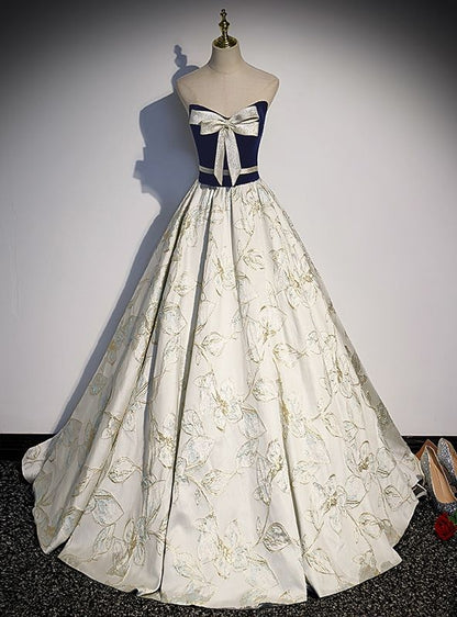 Pretty A Line Sweetheart Satin Printing Bow Long Prom Dress,Evening Dress GG755