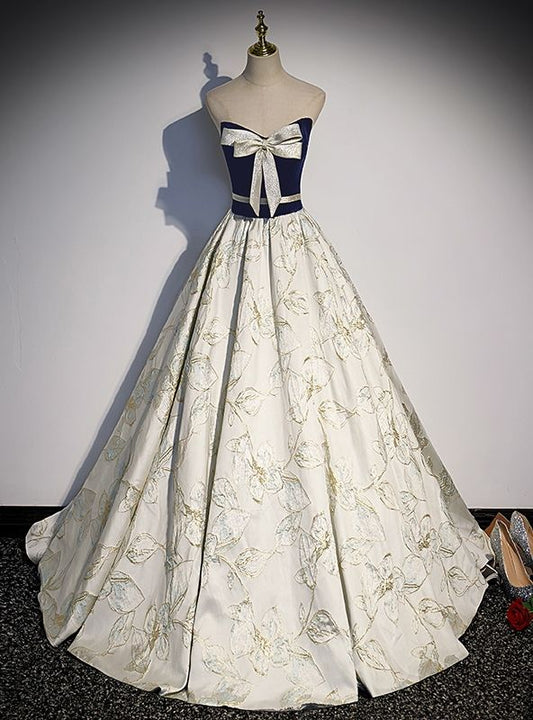 Pretty A Line Sweetheart Satin Printing Bow Long Prom Dress,Evening Dress GG755