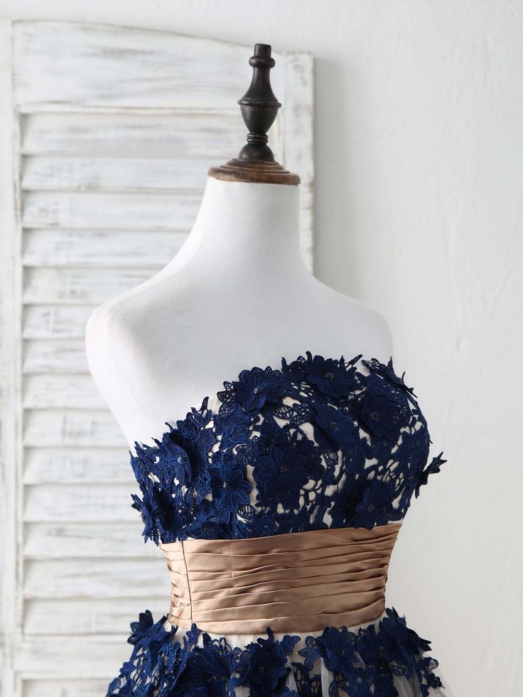 Beautiful A Line Strapless Lace Applique Tulle Long Prom Dress,Evening Dress GG756