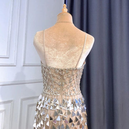 Unique Mermaid Spaghetti Straps Beaded Sequin Tulle Slit Long Prom Dress,Evening Dress GG776