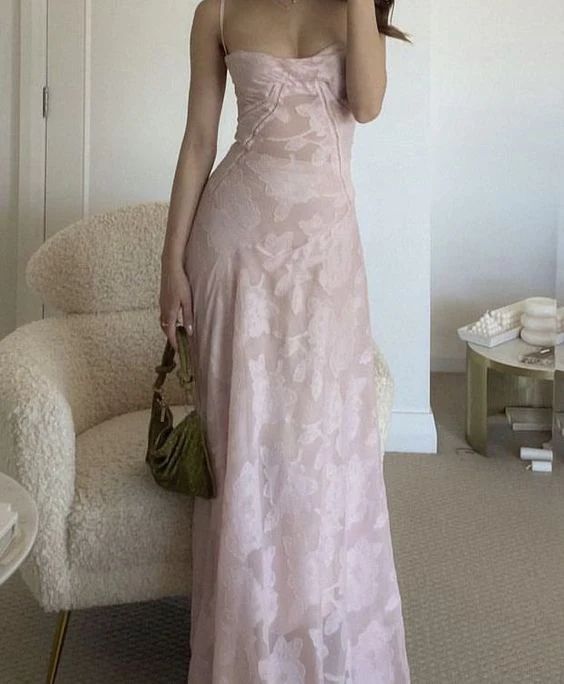 Elegant A Line Spaghetti Straps Pink Chiffon Printing Long Prom Dress,Evening Dress GG779