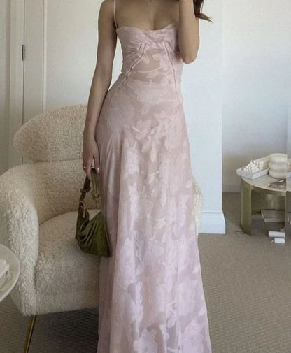 Elegant A Line Spaghetti Straps Pink Chiffon Printing Long Prom Dress,Evening Dress GG779