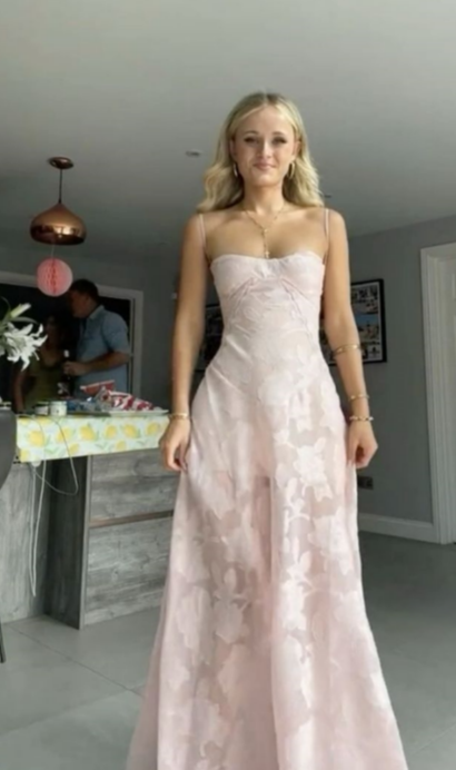 Elegant A Line Spaghetti Straps Pink Chiffon Printing Long Prom Dress,Evening Dress GG779