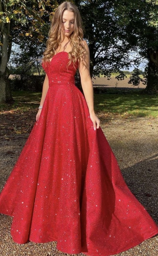 Sexy A Line Sweetheart Satin Sequin Beaded Long Prom Dress,Evening Dress GG798