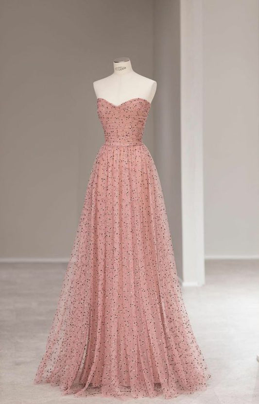 Fairy A Line Sweetheart Peach Tulle Long Prom Dress,Evening Dress GG799