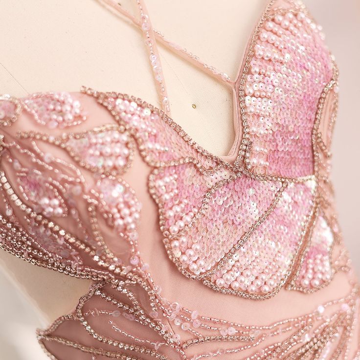 Exquisite A Line Spaghetti Straps Halter Soft Pink Tulle Sequin Beaded Long Prom Dress,Evening Dress GG801