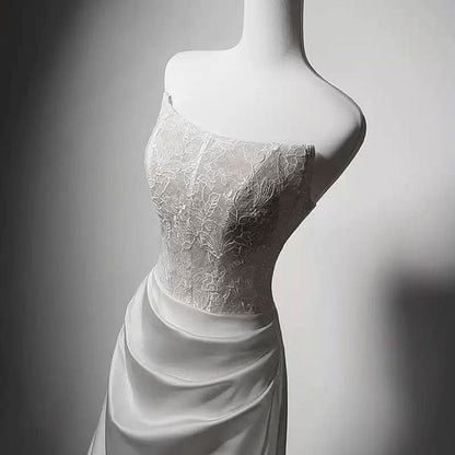 Elegant A Line Strapless Satin Pleats Applique Long Prom Dress,Evening Dress GG805