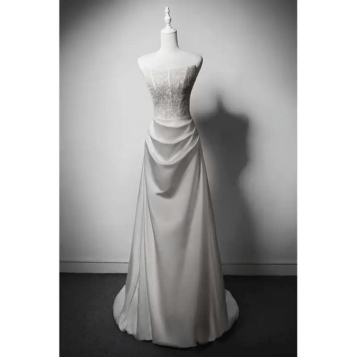 Elegant A Line Strapless Satin Pleats Applique Long Prom Dress,Evening Dress GG805