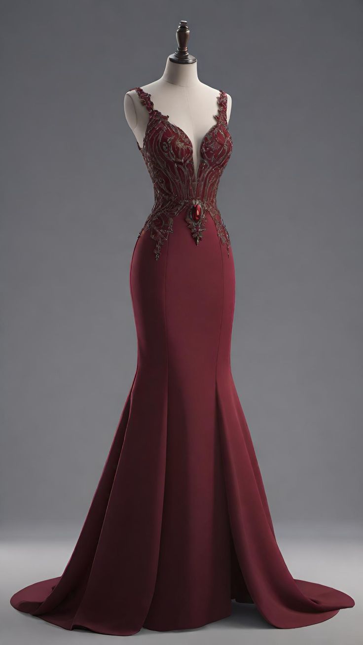 Sexy Mermaid V Neck Burgundy Satin Long Prom Dress,Evening Dress GG818
