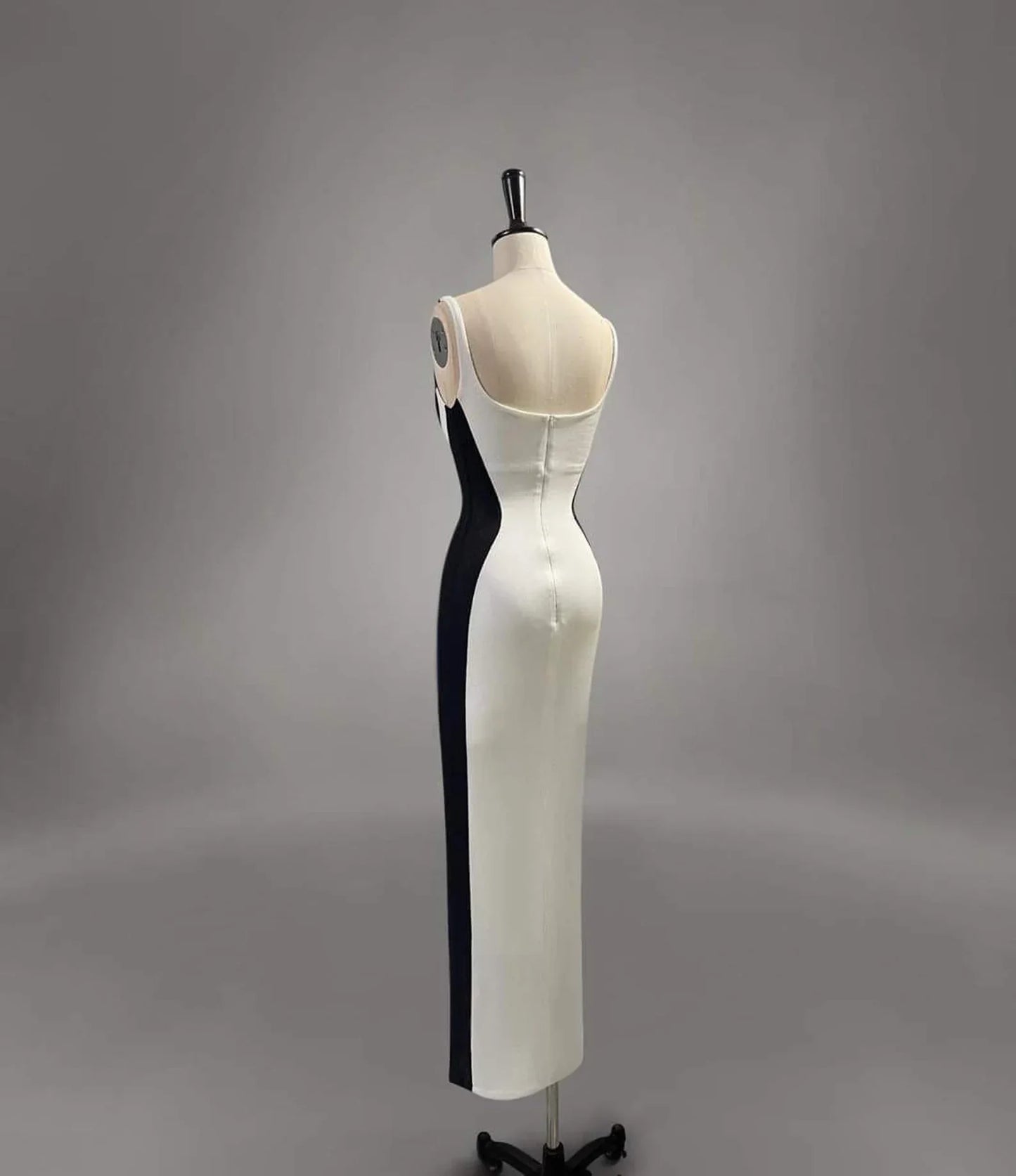 Chic Mermaid Spaghetti Straps White With Black Satin Long Prom Dress,Evening Dress GG828