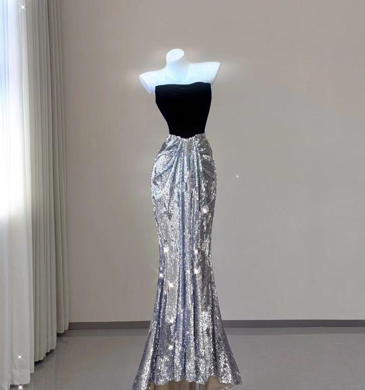 Elegant Mermaid Strapless Pleats Satin Long Prom Dress,Evening Dress GG830