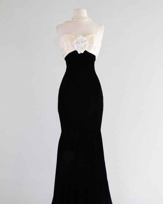 Gorgeous Mermaid Strapless Sweetheart Satin Flower Long Prom Dress,Evening Dress GG831