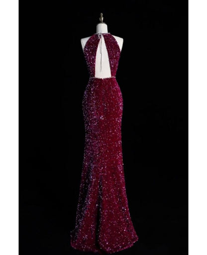 Gorgeous Mermaid Halter Sequin Satin Long Prom Dress,Evening Dress GG846
