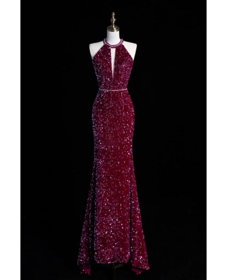 Gorgeous Mermaid Halter Sequin Satin Long Prom Dress,Evening Dress GG846