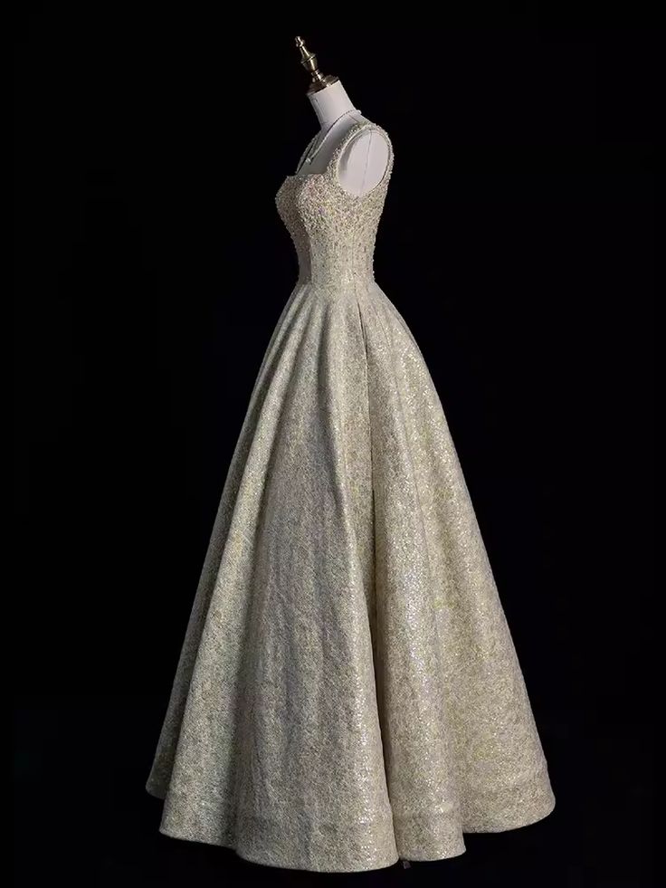 Shiny A Line Square Sequin Satin Long Prom Dress,Evening Dress GG849