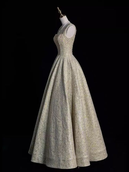 Shiny A Line Square Sequin Satin Long Prom Dress,Evening Dress GG849