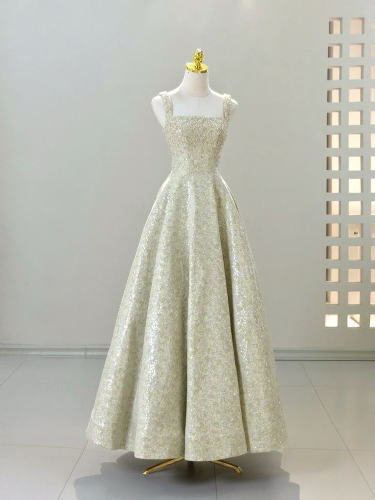 Shiny A Line Square Sequin Satin Long Prom Dress,Evening Dress GG849