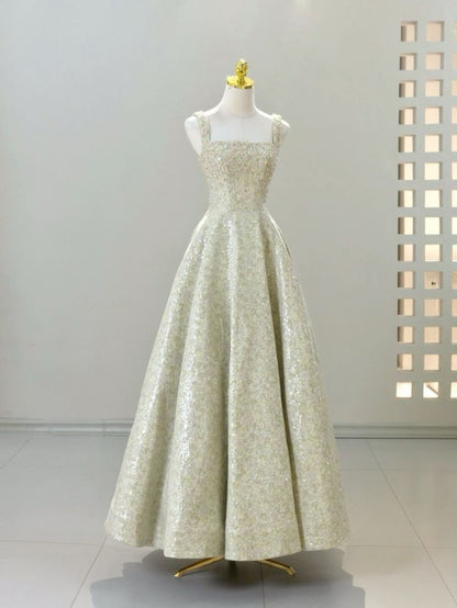 Shiny A Line Square Sequin Satin Long Prom Dress,Evening Dress GG849