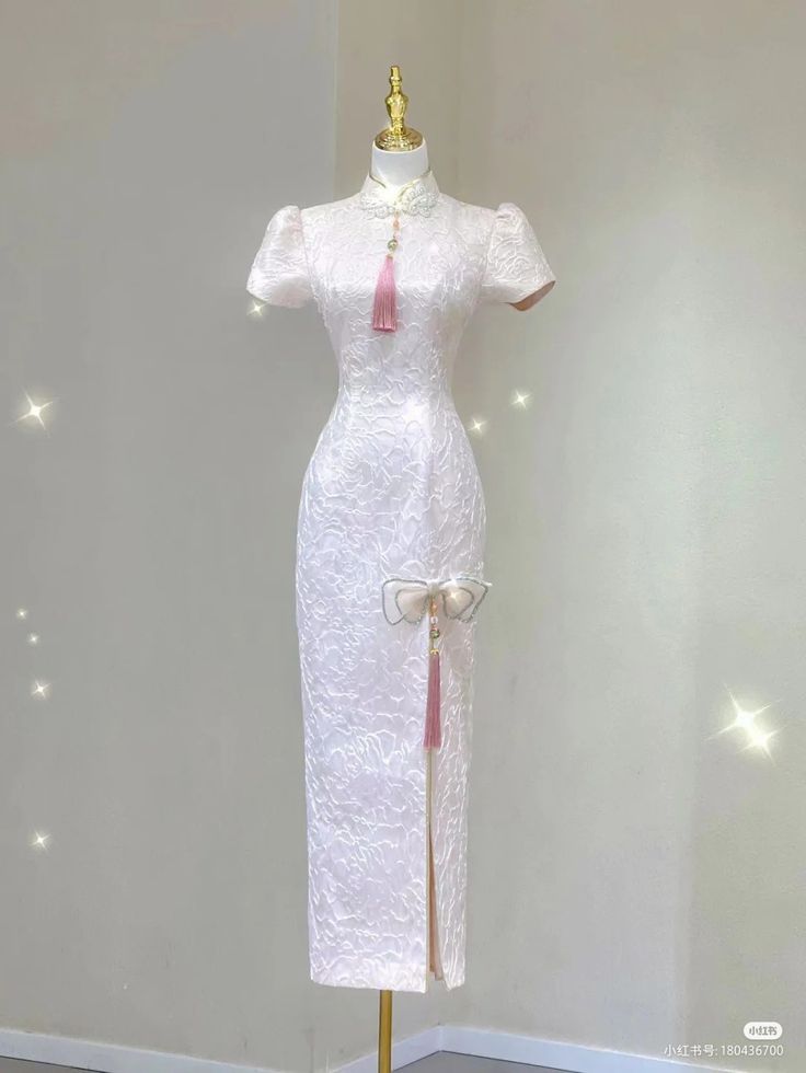 Gorgeous Mermaid Chinese Neck Light Pink Satin Slit Bow Short Sleeve Long Prom Dress,Evening Dress GG852