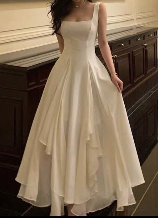 Simple A Line Square White Chiffon Long Prom Dress,Evening Dress GG854