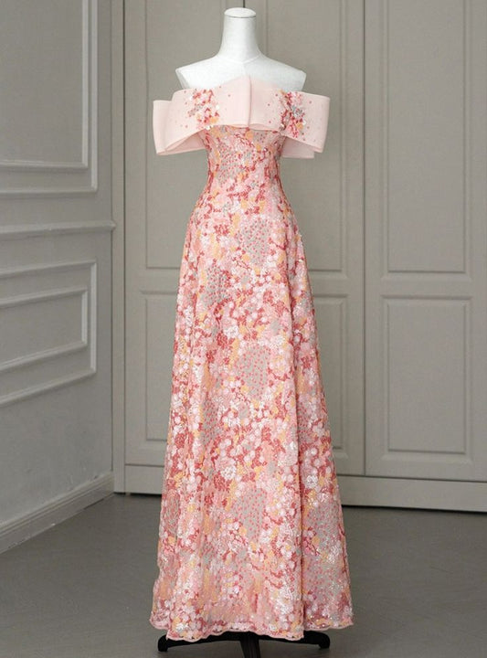 Pincessful A Line Off The Shoulder Tulle Sequin Long Prom Dress,Evening Dress GG874