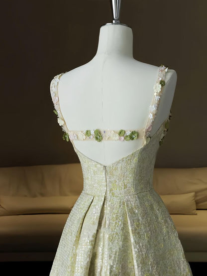 Glam A Line Square Satin Sequin Applique Beaded Long Prom Dress,Evening Dress GG875