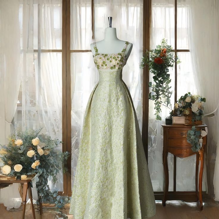 Glam A Line Square Satin Sequin Applique Beaded Long Prom Dress,Evening Dress GG875