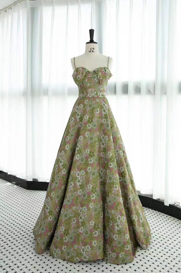Gorgeous A Line Spaghetti Straps Satin Print Floral Long Prom Dress,Evening Dress GG880