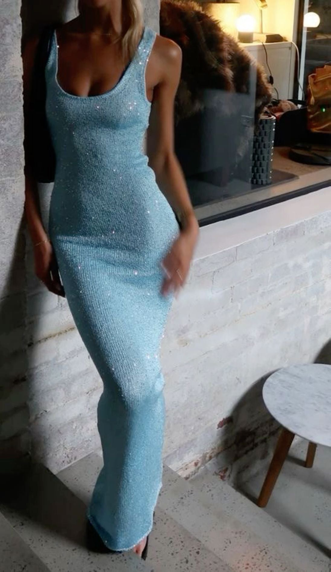 Sexy Mermaid Low Collar Blue Sequin Long Prom Dress,Evening Dress GG883