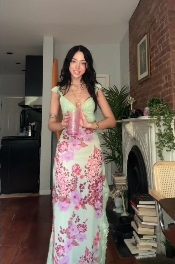 Chic Mermaid V Neck Sage Chiffon Printing Long Prom Dress,Evening Dress GG901