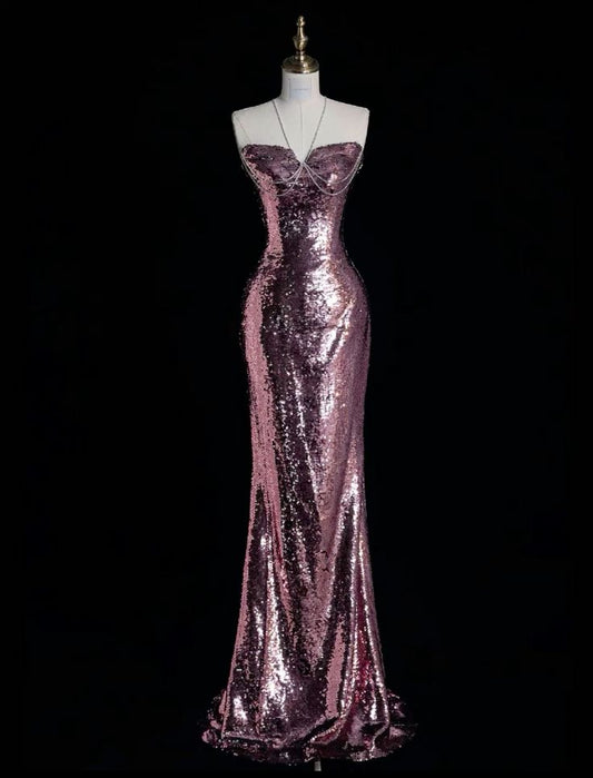 Glitter Mermaid Strapless Swetheart Sequin Long Prom Dress,Evening Dress GG902