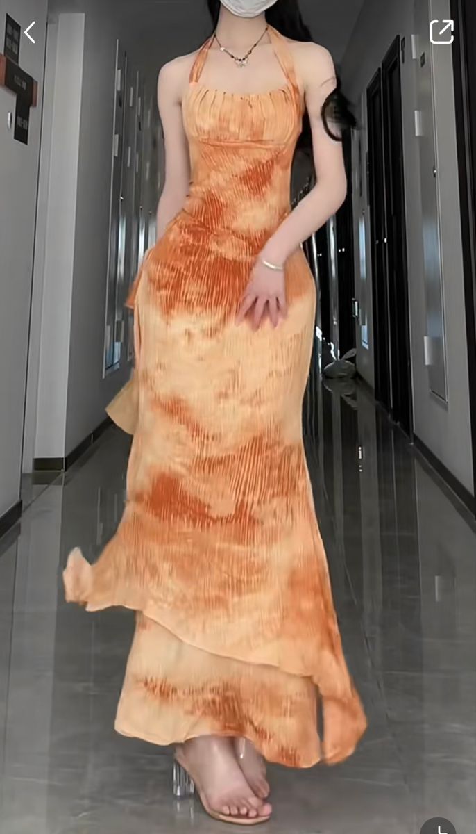 Gradient Mermaid  Halter Chiffon Layer Long Prom Dress,Evening Dress GG906