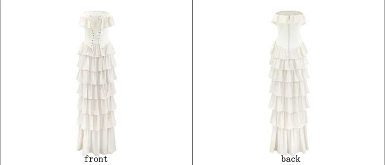 Charming A Line White Chiffon Strapless Layered Long Prom Dress,Evening Dress GG917