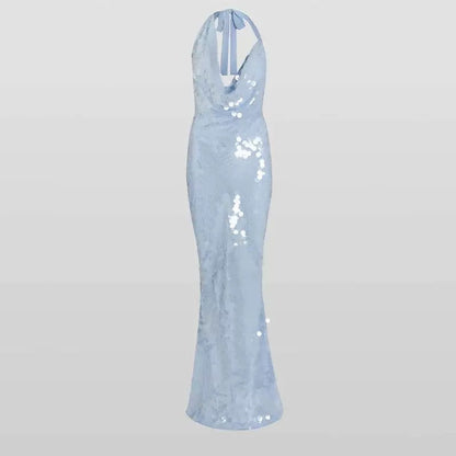 Glitter Mermaid Halter Silver Sequin Long Prom Dress,Evening Dress GG2001