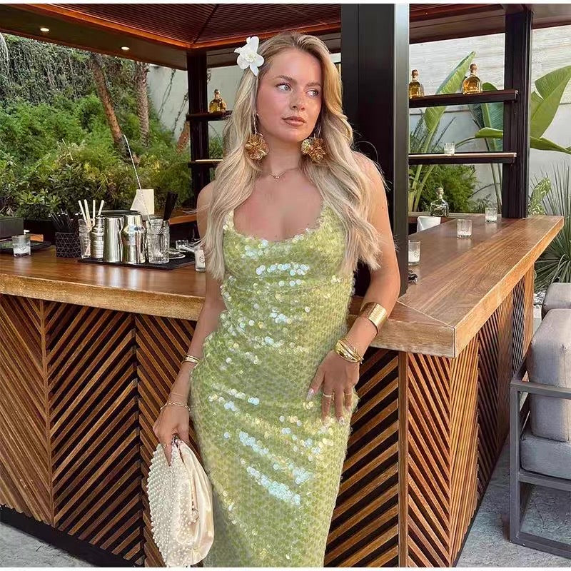 Charming Mermaid Spaghetti Straps Sequin Backless Long Prom Dress,Evening Dress GG921