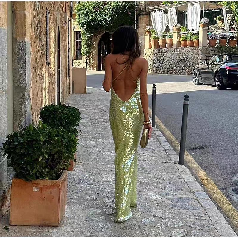 Charming Mermaid Spaghetti Straps Sequin Backless Long Prom Dress,Evening Dress GG921