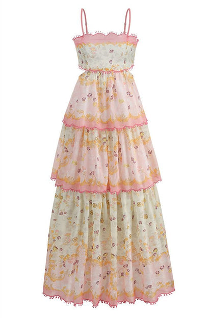 Fairy A Line Spaghetti Straps Layered Floral Satin Long Prom Dress,Evening Dress GG927