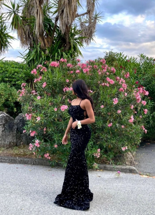 Glitter Mermaid Spaghetti Straps Sequin Beaded Long Prom Dress,Evening Dress GG939