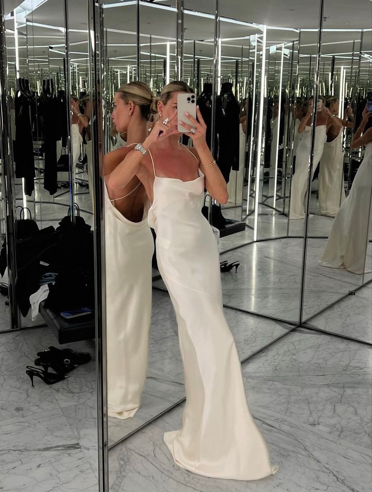 Elegant Mermaid Spaghetti Straps White Satin Backless Long Prom Dress,Evening Dress GG956