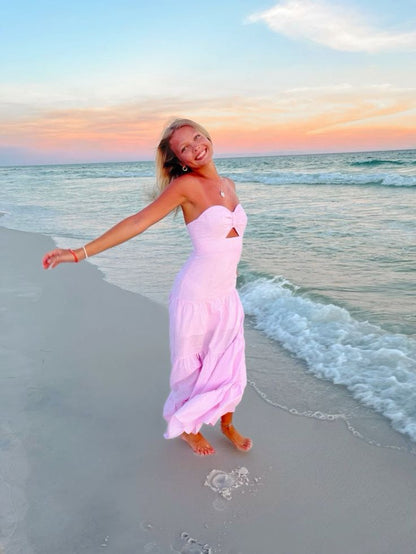 Graceful A Line Strapless Pink Satin Long Prom Dress,Evening Dress GG995