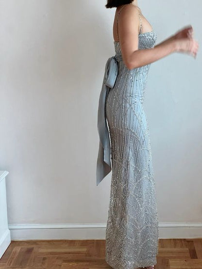 Classy Mermaid Spaghetti Straps Satin Tulle Sequin Long Prom Dress,Party Dress,Evening Dress GG2324